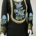 Aari and Zari Embroidered Black Kurta with Banarasi Weave