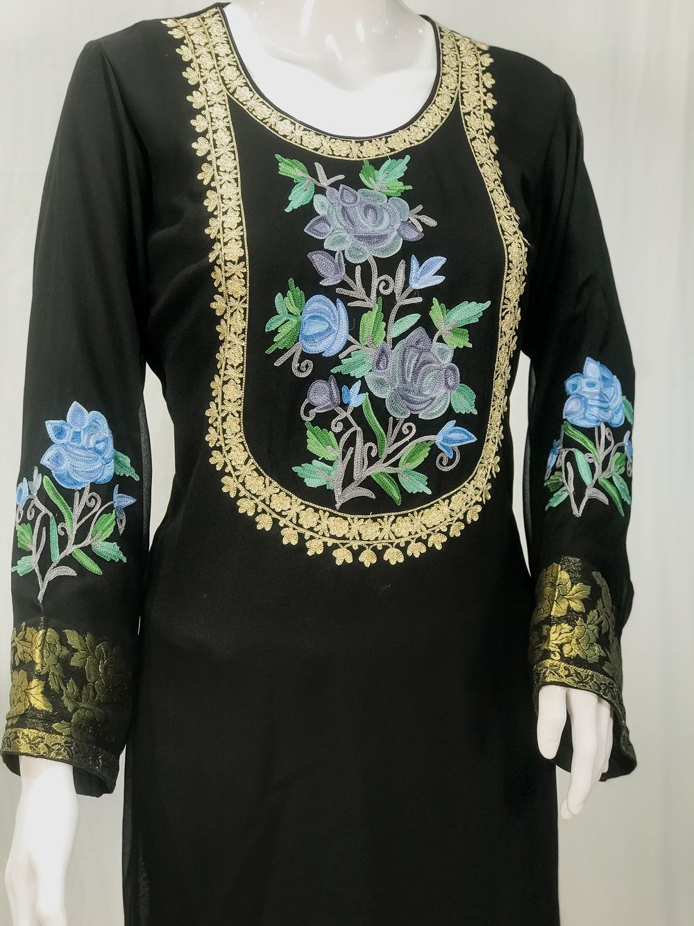 Aari and Zari Embroidered Black Kurta with Banarasi Weave