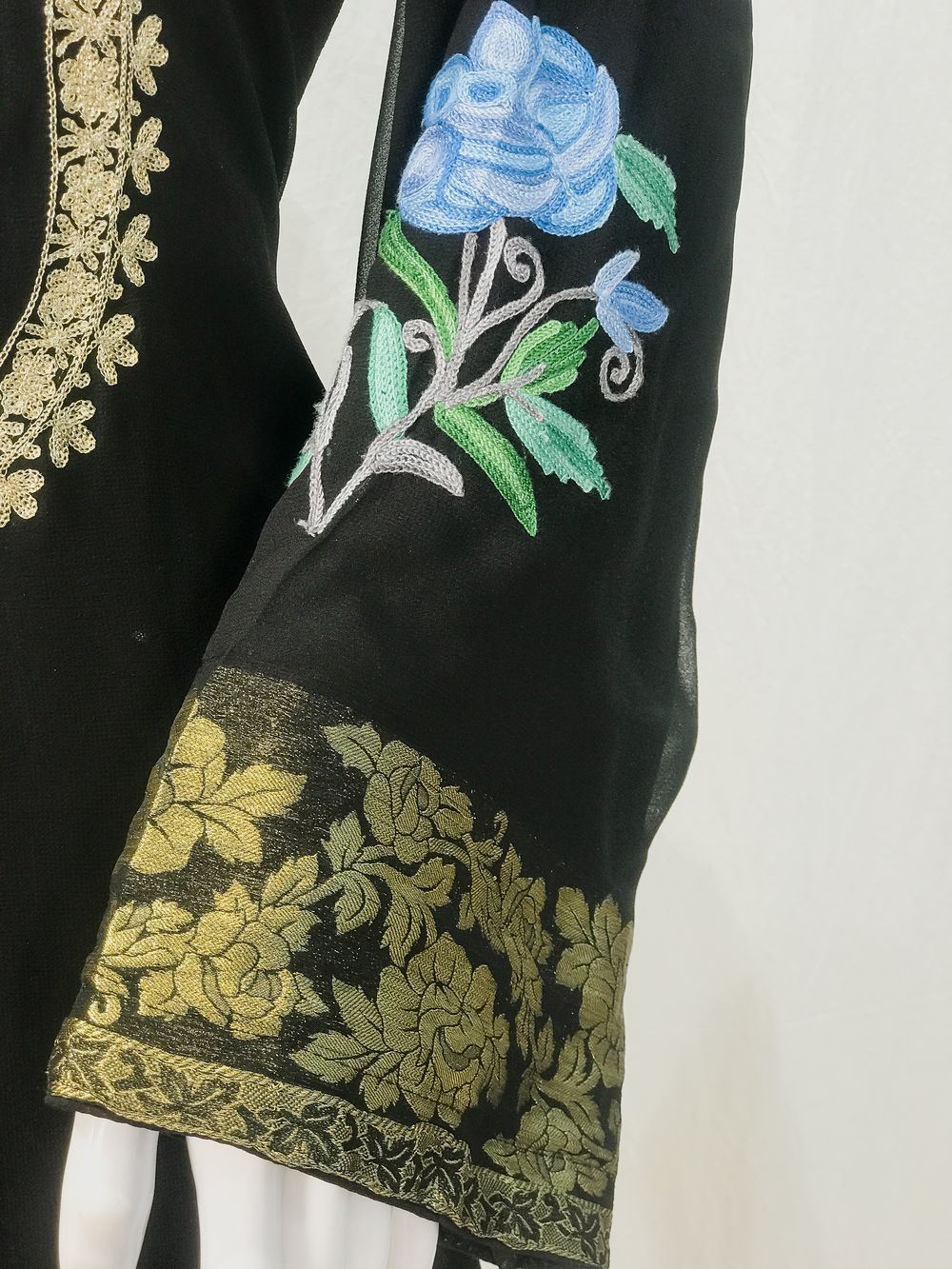 Aari and Zari Embroidered Black Kurta with Banarasi Weave