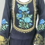 Aari and Zari Embroidered Navy Blue Kurta with Banarasi Weave