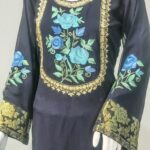 Aari and Zari Embroidered Navy Blue Kurta with Banarasi Weave