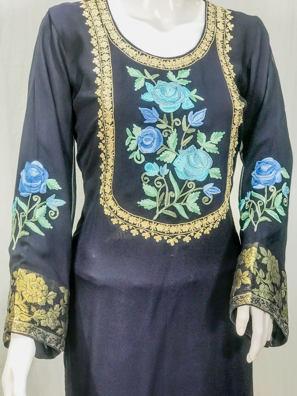 Aari and Zari Embroidered Navy Blue Kurta with Banarasi Weave