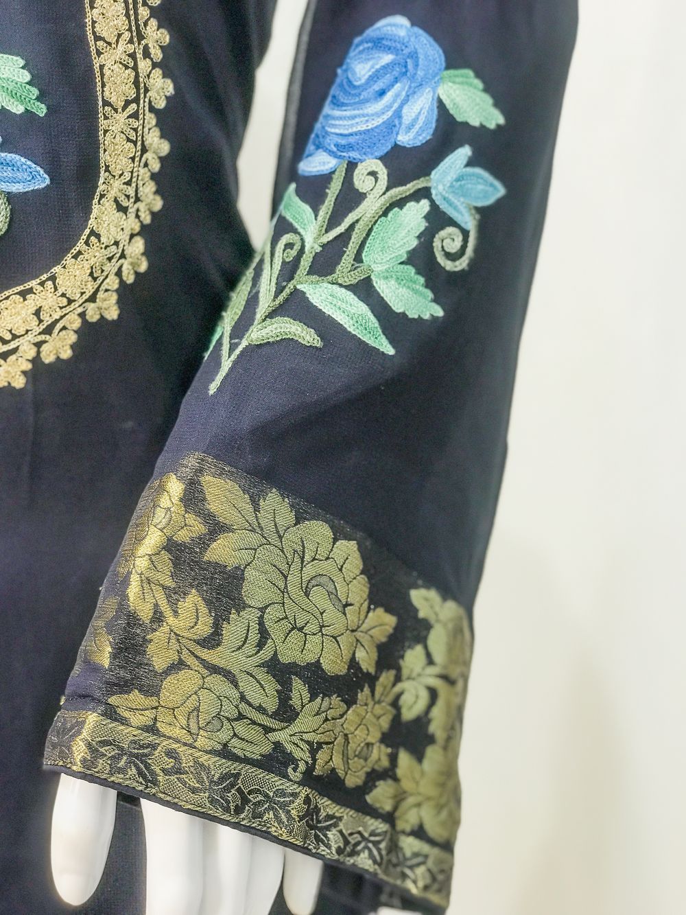 Aari and Zari Embroidered Navy Blue Kurta with Banarasi Weave