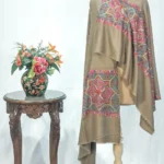 Beige Papier Mache Hand Embroidered Pure Pashmina Shawl