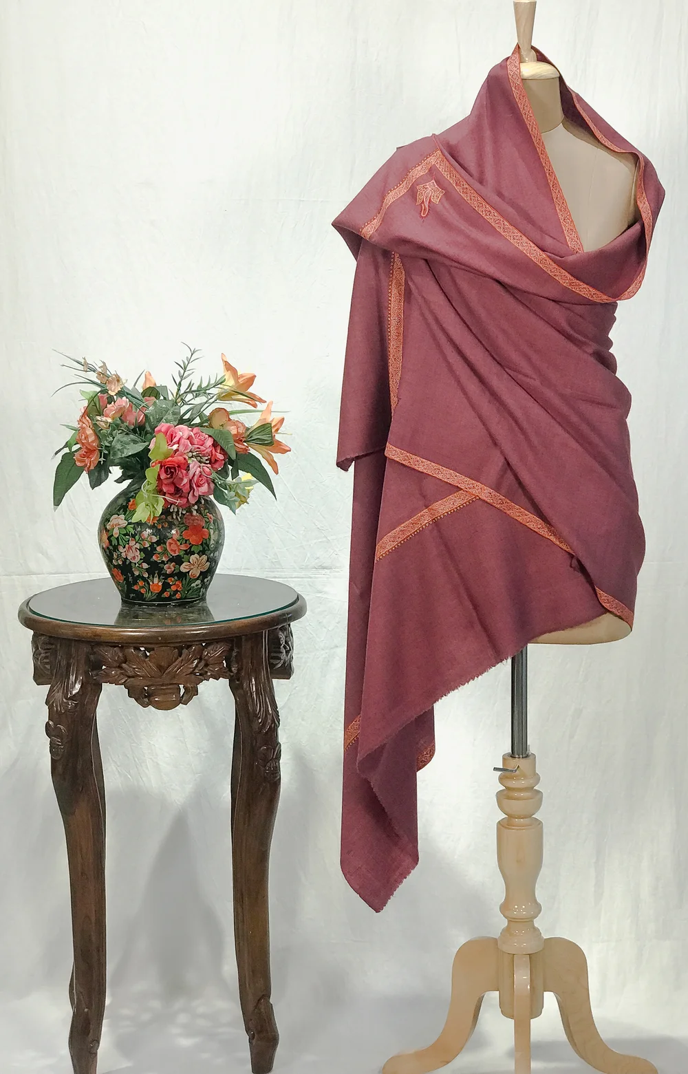 Purple Pure Pashmina Shawl With Sozni hand Embroidery
