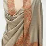 Beige Pure Pashmina Shawl With Intricate Sozni hand Embroidery front