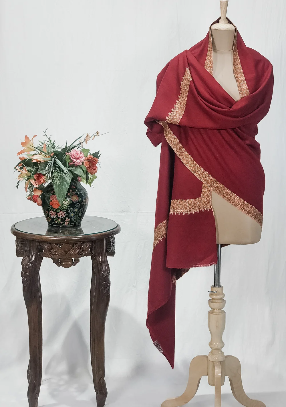 Maroon Pure Pashmina Shawl With Intricate Sozni hand Embroidery