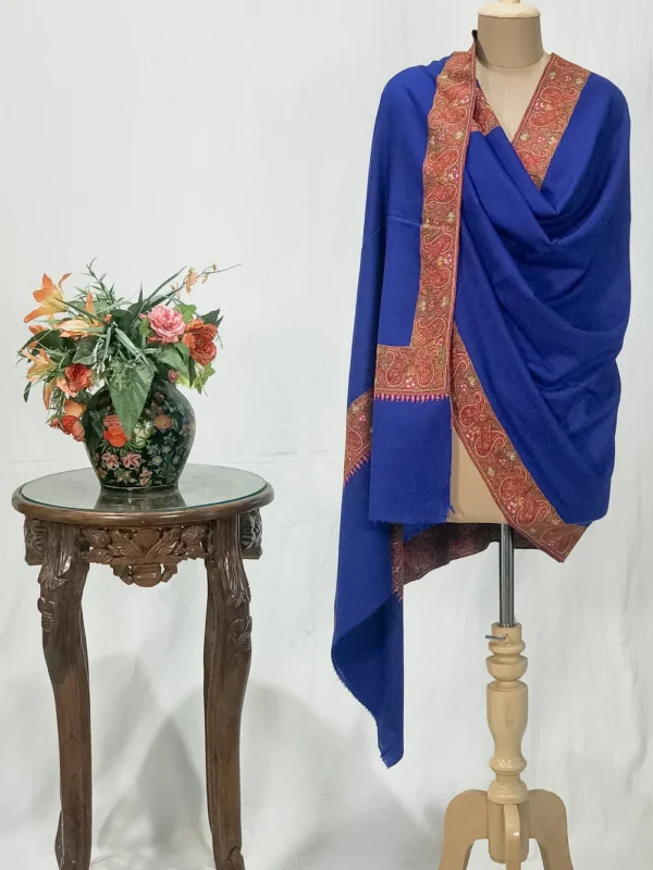 Royal Blue Pure Pashmina Shawl With Intricate Sozni hand Embroidery