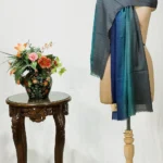 Navy Blue, Aqua Blue and Grey Ombre Pure Pashmina Scarf