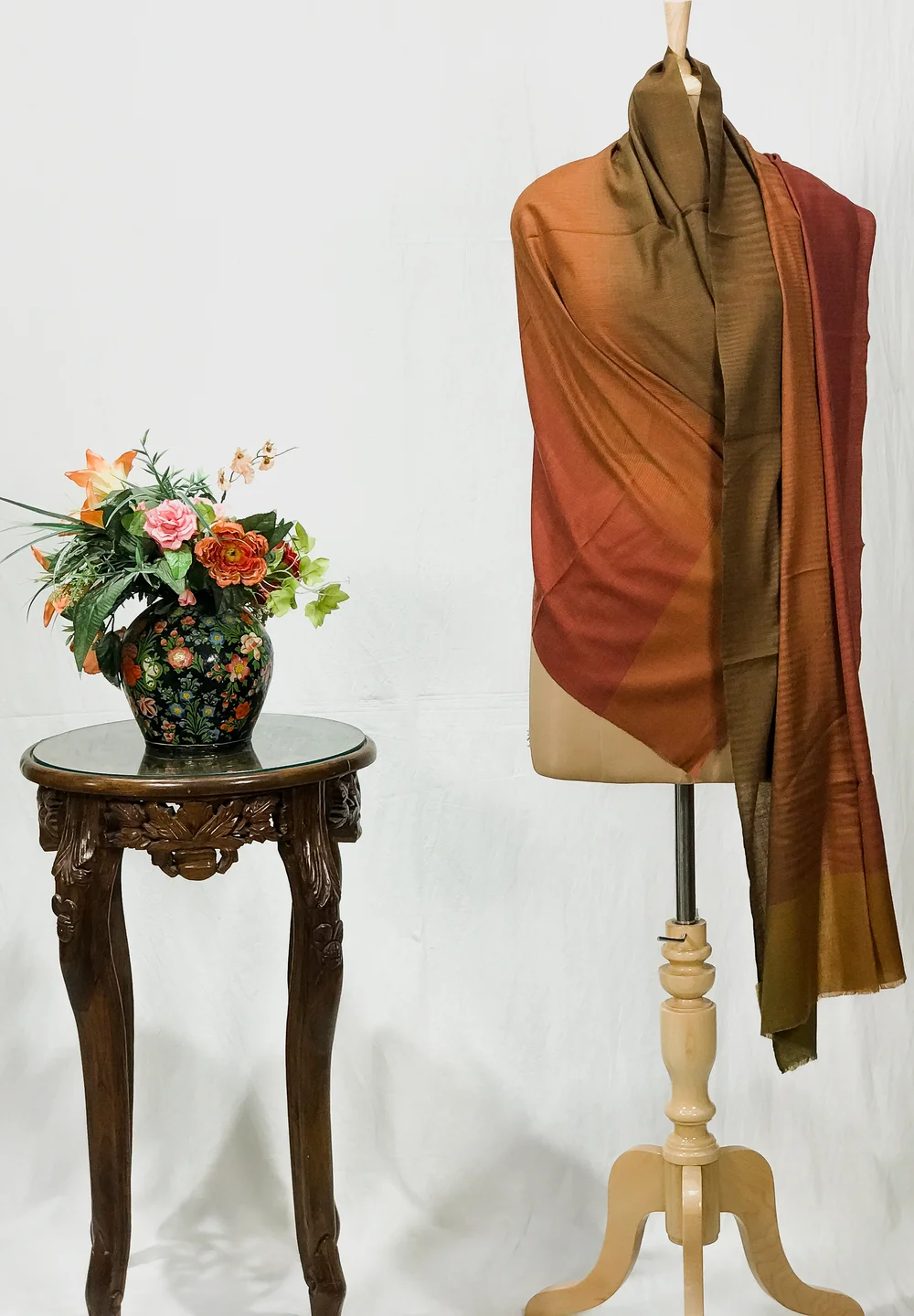 Green, Rust and Maroon Ombre Pure Pashmina Scarf Green, Rust and Maroon Ombre Pure Pashmina Scarf