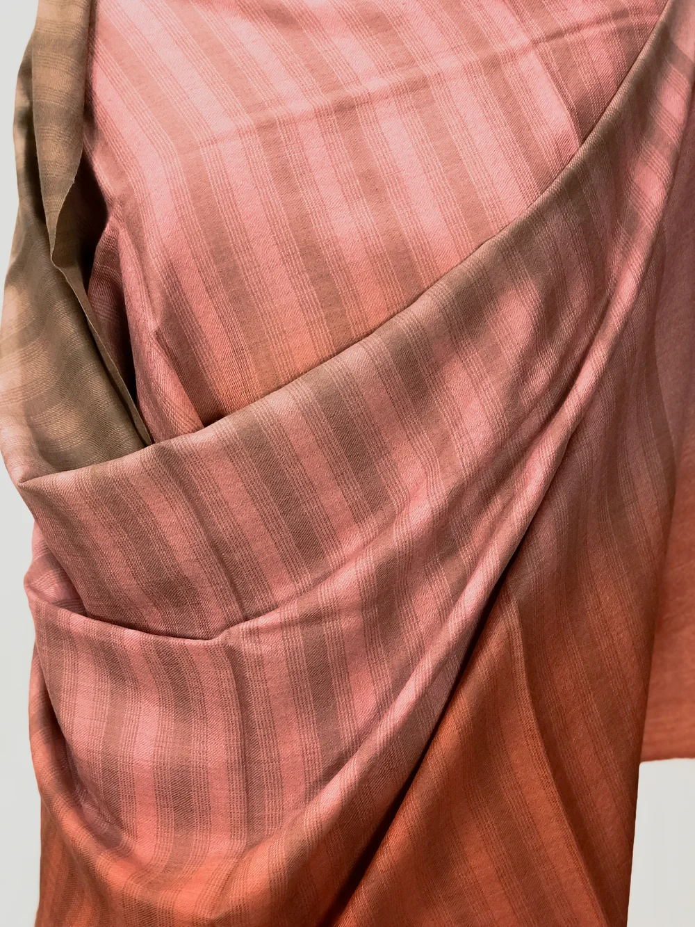 Grey, Pink and Rust Ombre Pure Pashmina Scarf front Grey, Pink and Rust Ombre Pure Pashmina Scarf front