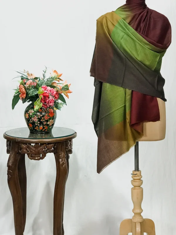 Maroon, Green and Grey Ombre Pure Pashmina Scarf