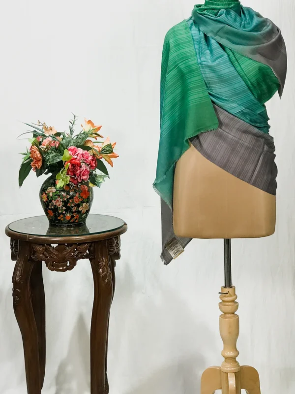 Grey, Blue and Green Ombre Pure Pashmina Scarf