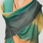 Grey, Green, Beige and Peach Ombre Pure Pashmina Scarf front