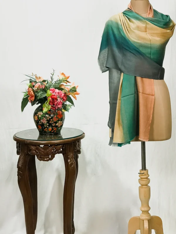Grey, Green, Beige and Peach Ombre Pure Pashmina Scarf