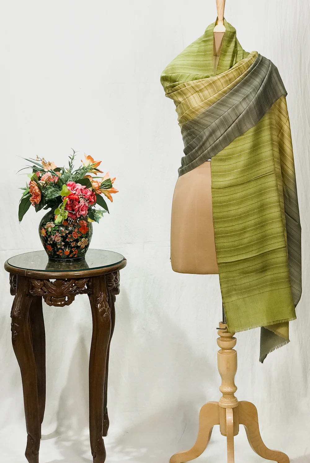 Grey, Yellow and Green Ombre Pure Pashmina Scarf Grey, Yellow and Green Ombre Pure Pashmina Scarf