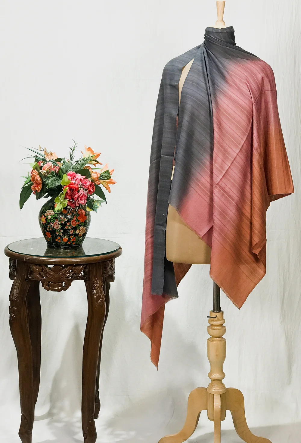 Grey, Pink and Peach Ombre Pure Pashmina Scarf Grey, Pink and Peach Ombre Pure Pashmina Scarf