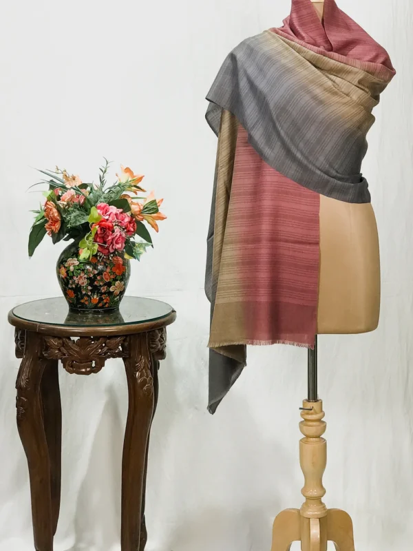 Pink, Natural and Grey Ombre Pure Pashmina Scarf