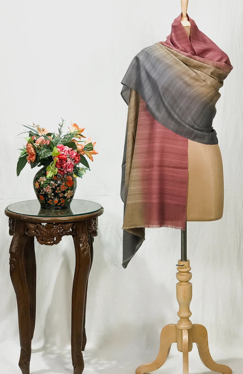 Pink, Natural and Grey Ombre Pure Pashmina Scarf Pink, Natural and Grey Ombre Pure Pashmina Scarf