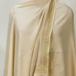 Off-White Pure Pashmina Shawl With Tilla Hand Embroidery front
