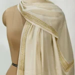 Off-White Pure Pashmina Stole with Tilla Hand Work front