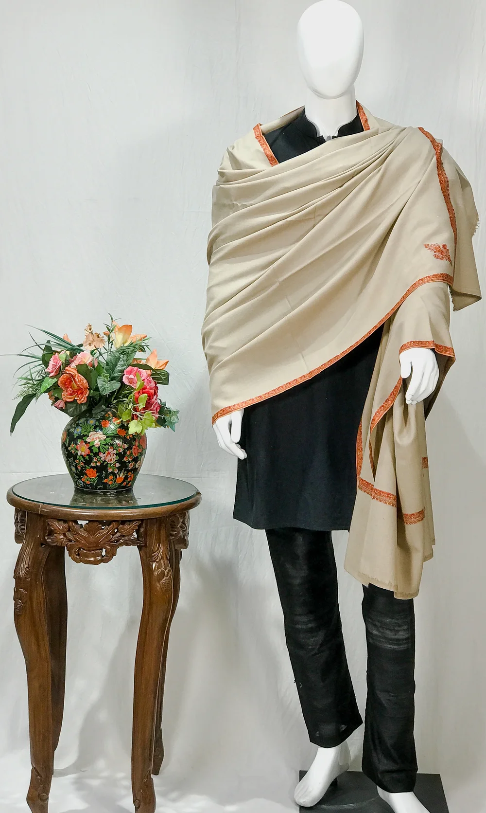 Natural Pure Pashmina Shawl With Sozni Hand Embroidery Natural Pure Pashmina Shawl With Sozni Hand Embroidery