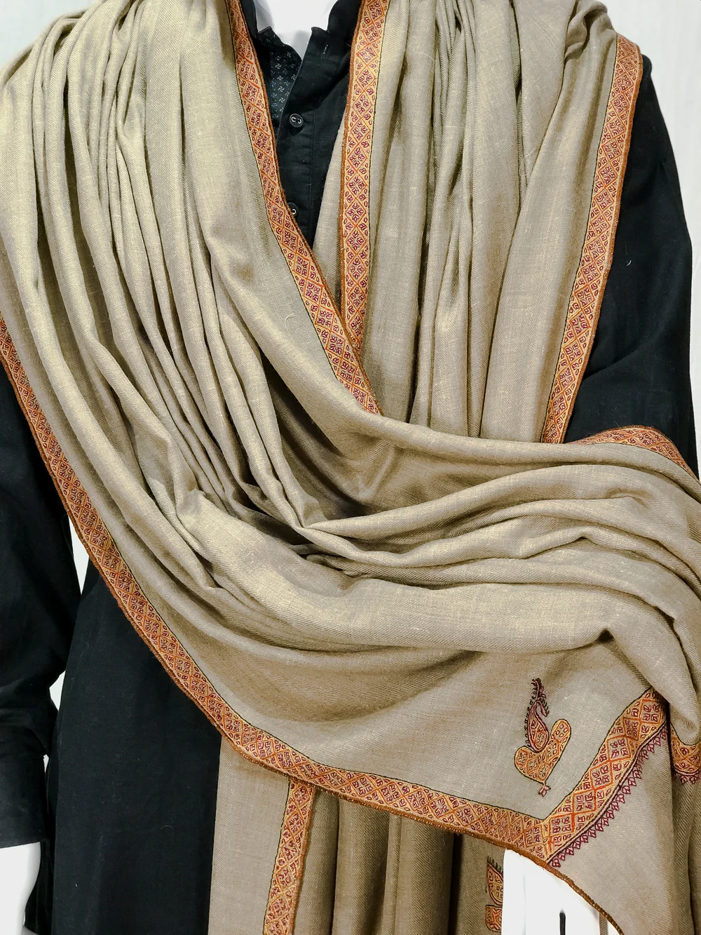 Sand Castle Pure Pashmina Shawl With Sozni Hand Embroidery front