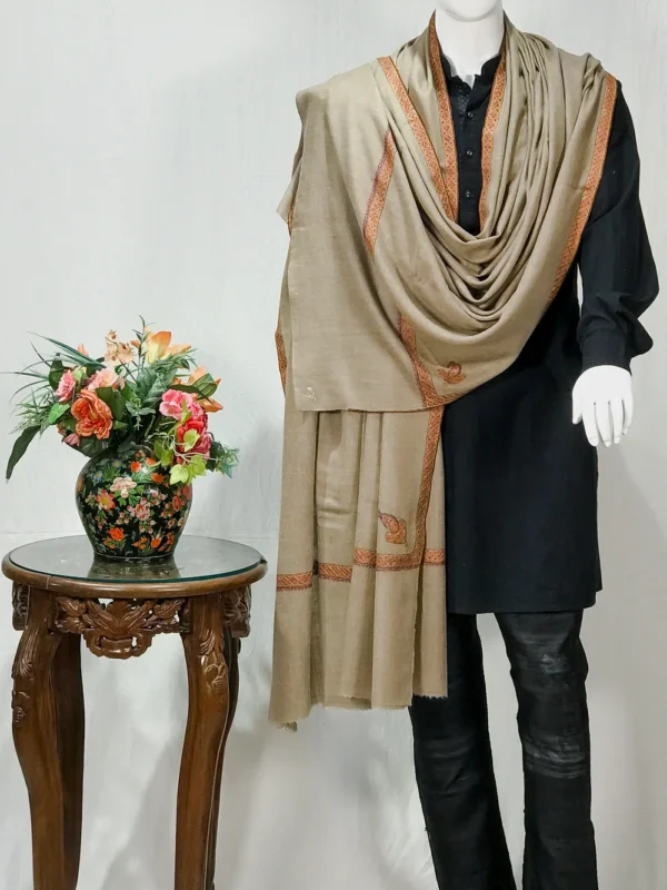 Sand Castle Pure Pashmina Shawl With Sozni Hand Embroidery