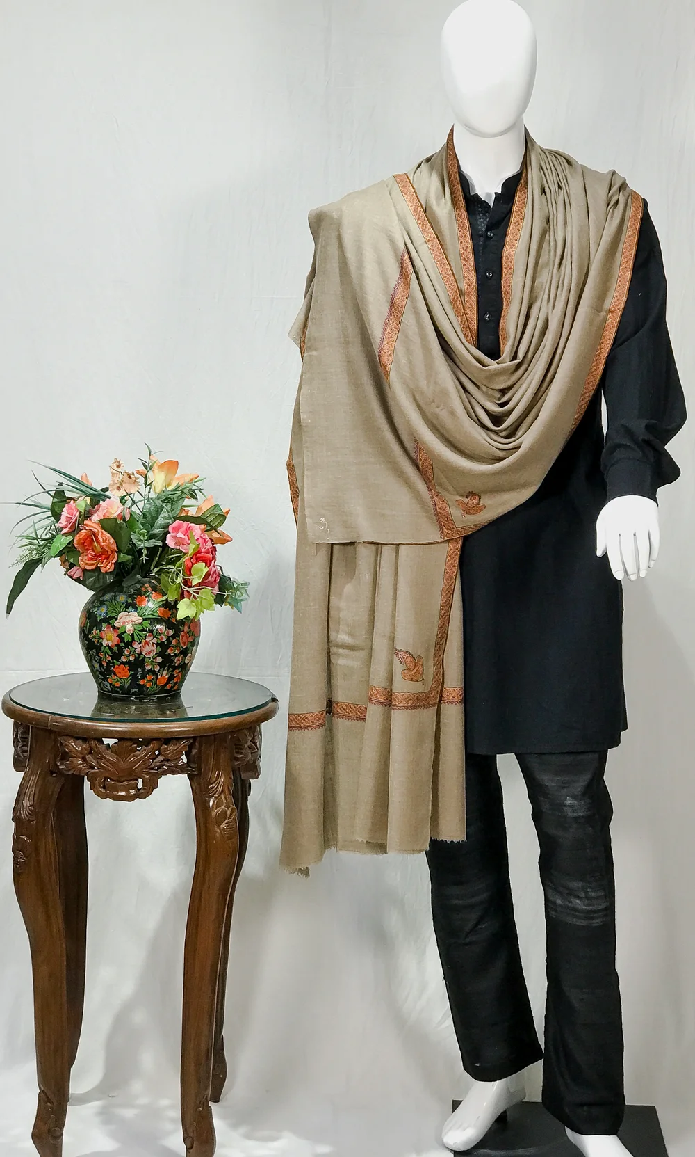 Sand Castle Pure Pashmina Shawl With Sozni Hand Embroidery