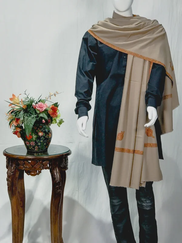 Natural Pure Pashmina Shawl With Intricate Sozni Hand Embroidery