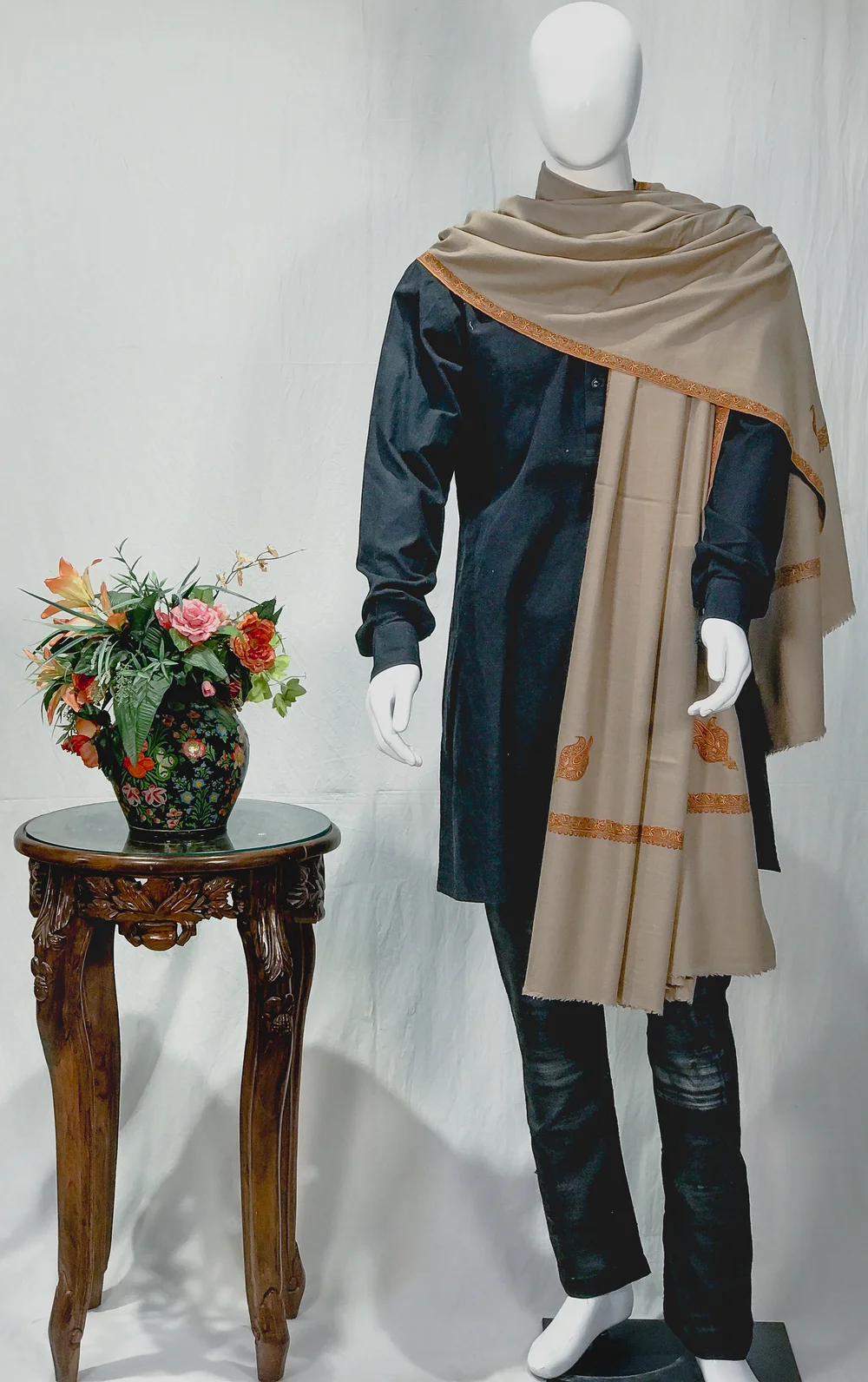 Natural Pure Pashmina Shawl With Intricate Sozni Hand Embroidery