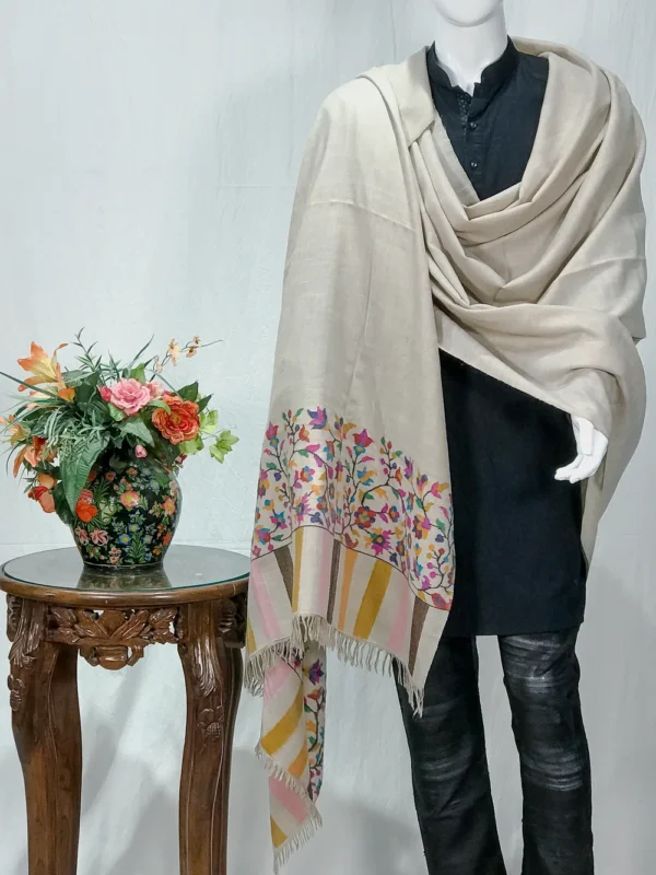 Pigeon Gray Gents Pure Pashmina Shawl with Kani Palla