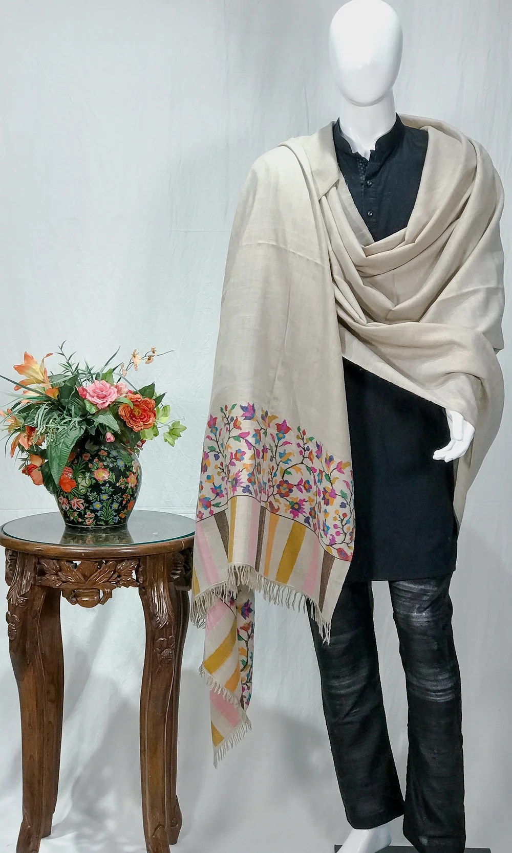 Pigeon Gray Gents Pure Pashmina Shawl with Kani Palla Pigeon Gray Gents Pure Pashmina Shawl with Kani Palla