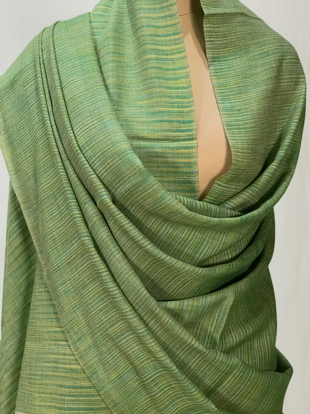 Beige and Green Space Dye Pure Pashmina Shawl front Beige and Green Space Dye Pure Pashmina Shawl front