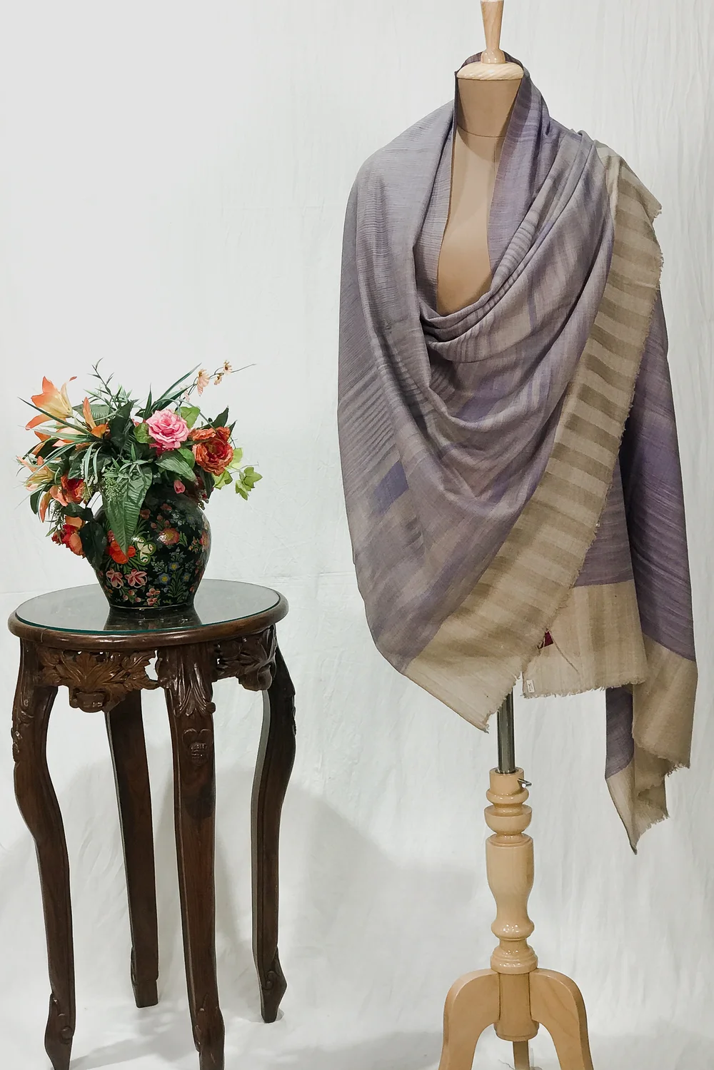 Beige and Purple Space Dye Pure Pashmina Shawl Beige and Purple Space Dye Pure Pashmina Shawl