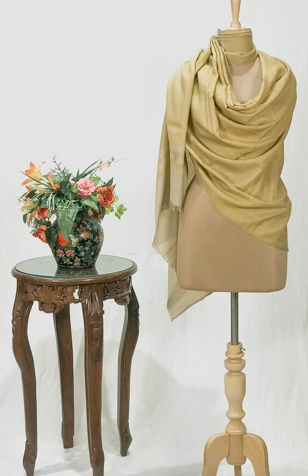 Sand Beige and Yellow Space Dye Pure Pashmina Shawl Sand Beige and Yellow Space Dye Pure Pashmina Shawl