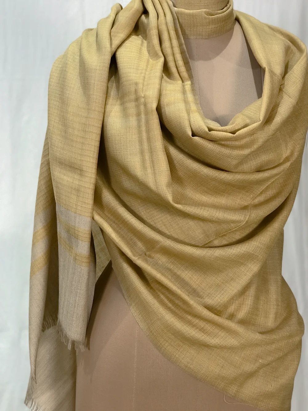 Sand Beige and Yellow Space Dye Pure Pashmina Shawl front Sand Beige and Yellow Space Dye Pure Pashmina Shawl front