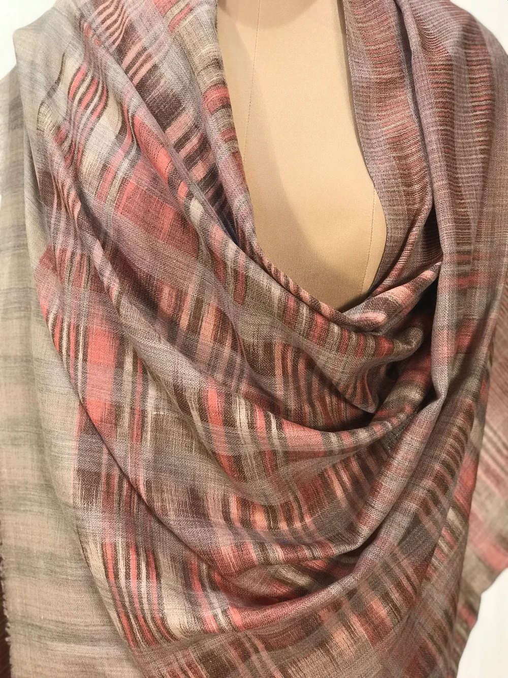 Maroon and Beige Space Dye Pure Pashmina Shawl front Maroon and Beige Space Dye Pure Pashmina Shawl front