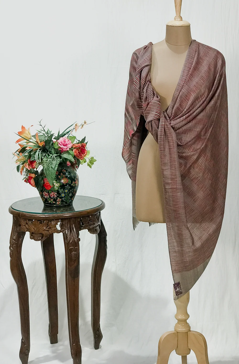 Maroon and Beige Space Dye Pure Pashmina Shawl Maroon and Beige Space Dye Pure Pashmina Shawl