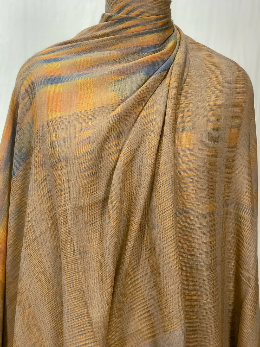 Beige Base and Multi-Colour Space Dye Pure Pashmina Shawl front