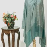 Beige and Aqua Green Space Dye Pure Pashmina Shawl