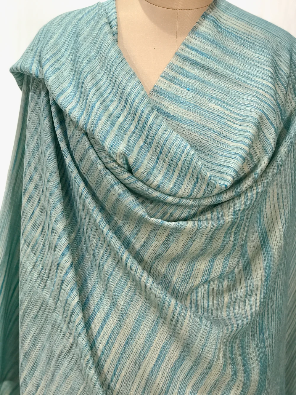 Beige and Aqua Green Space Dye Pure Pashmina Shawl front