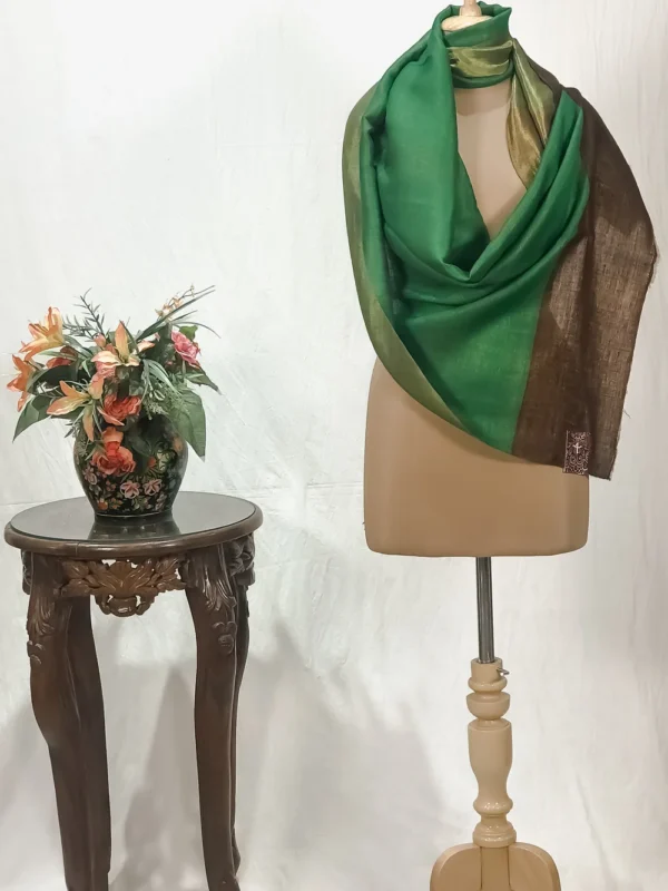 Zari Reversible Green and Brown Pure Pashmina Stole
