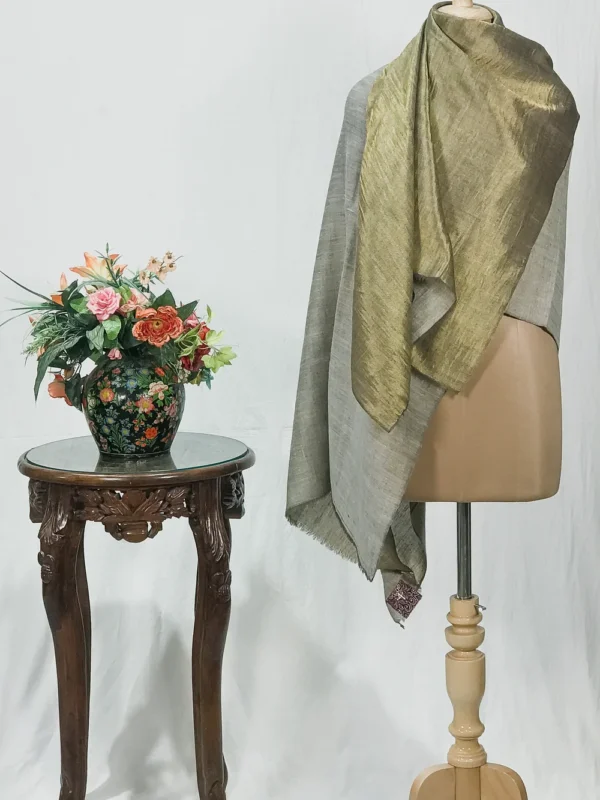Zari Reversible Grey Pure Pashmina Shawl