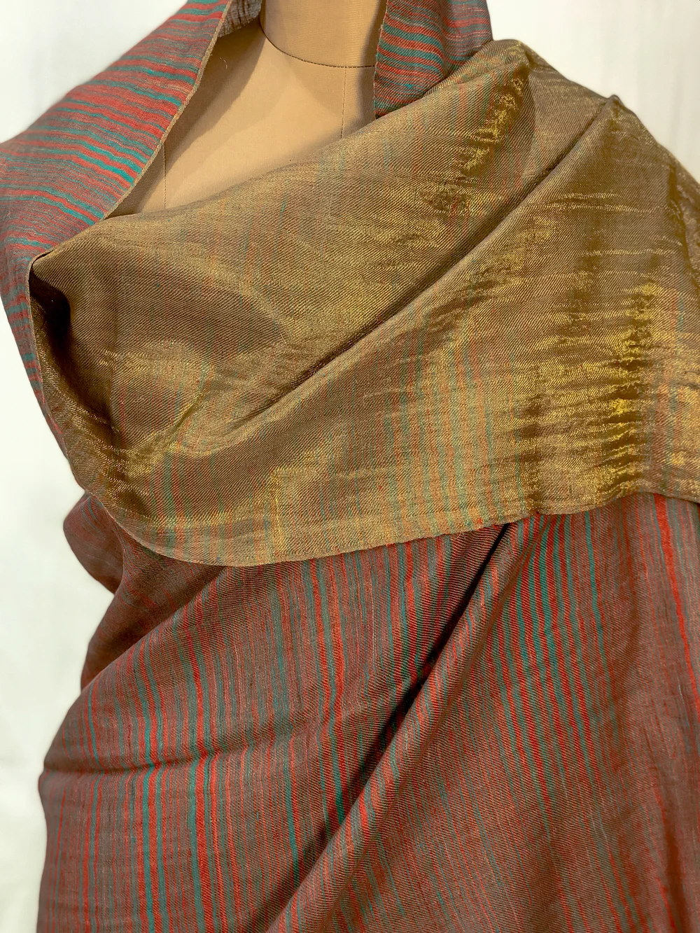 Zari Reversible Space Dye Multi-Colour Pure Pashmina Shawl front Zari Reversible Space Dye Multi-Colour Pure Pashmina Shawl front