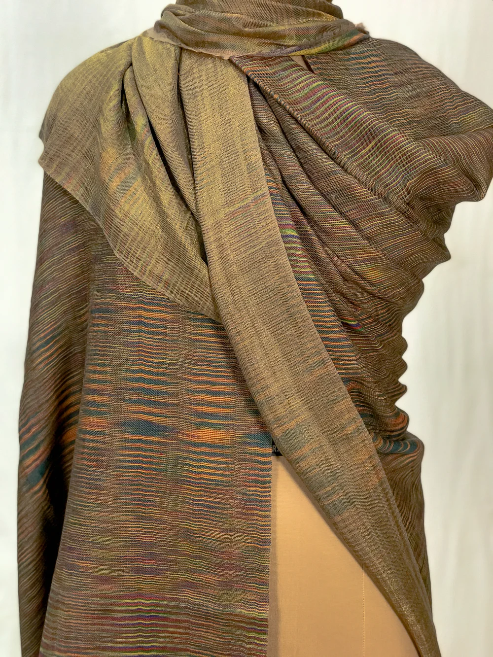 Multi-Colour Space Dye Zari Reversible Pure Pashmina Shawl front Multi-Colour Space Dye Zari Reversible Pure Pashmina Shawl front