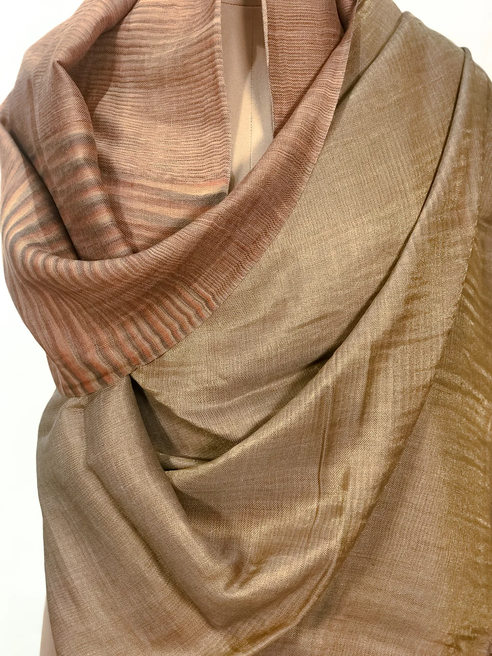 Space Dye Zari Reversible Pure Pashmina Shawl (Shades of Brown) front Space Dye Zari Reversible Pure Pashmina Shawl (Shades of Brown) front