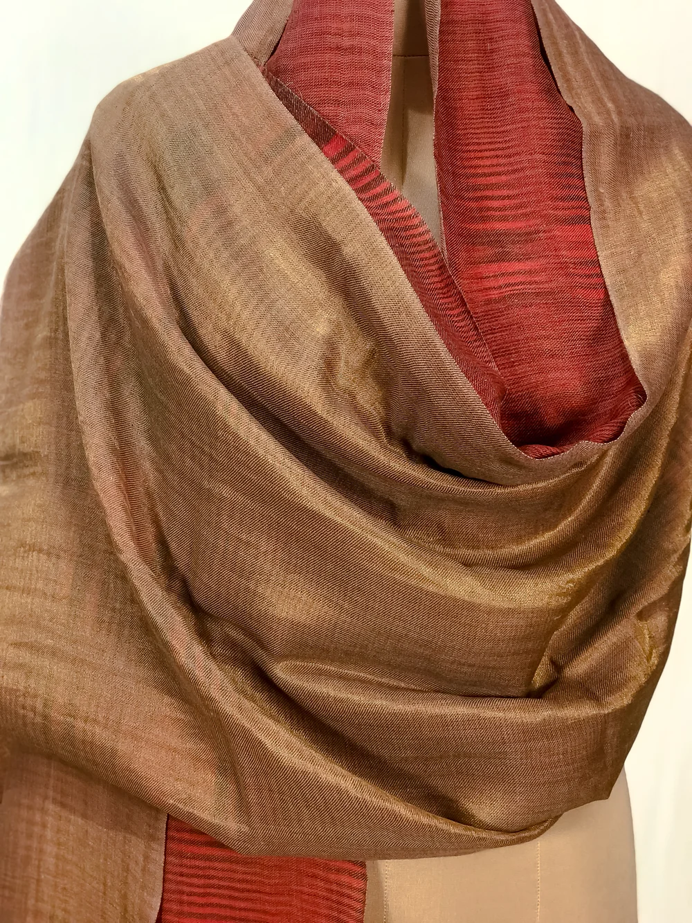 Maroon and Black Space Dye Zari Reversible Pure Pashmina Shawl front