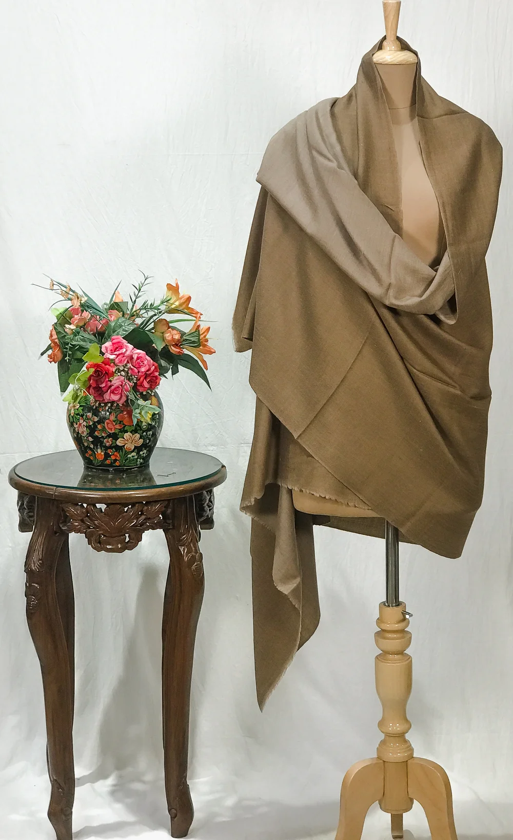 Beige and Dark Beige Reversible Pure Pashmina Shawl Beige and Dark Beige Reversible Pure Pashmina Shawl