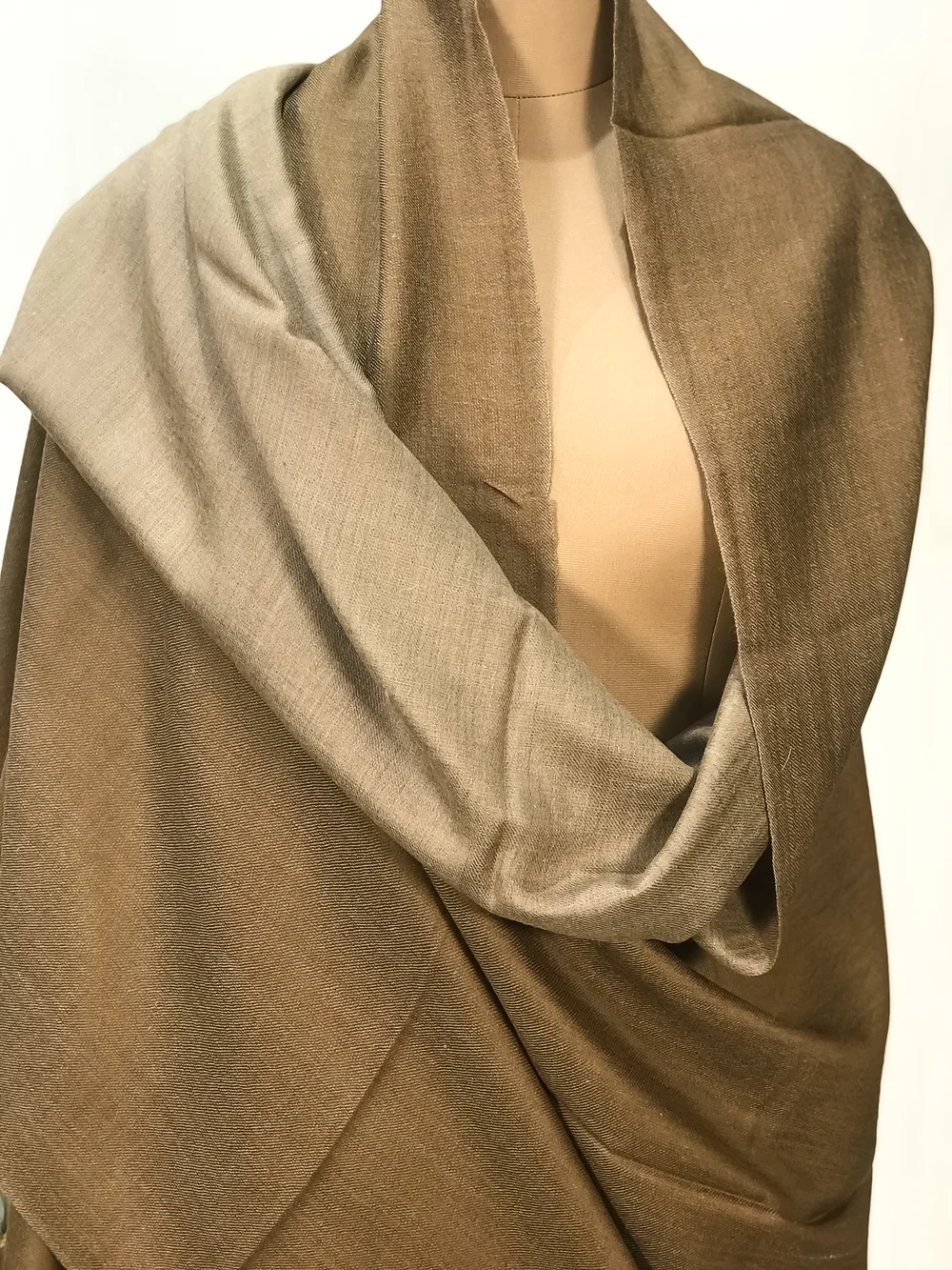 Beige and Dark Beige Reversible Pure Pashmina Shawl front Beige and Dark Beige Reversible Pure Pashmina Shawl front